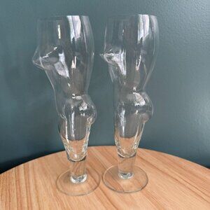 Vtg Clear Nude Nudies Female Torso Champagne Flutes Set Of 2 7 oz Clear